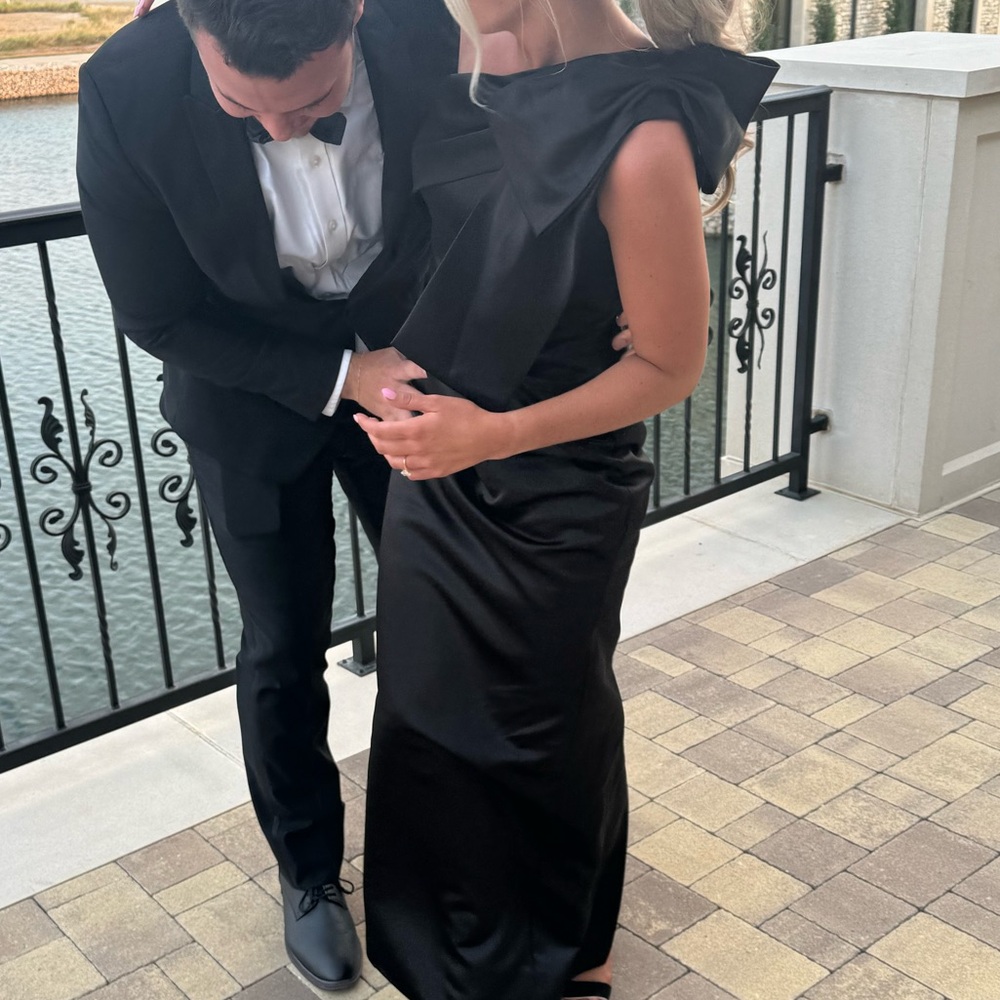 Black Missac Satin Bow Bridesmaid Dress Size 10 tailored to size 6